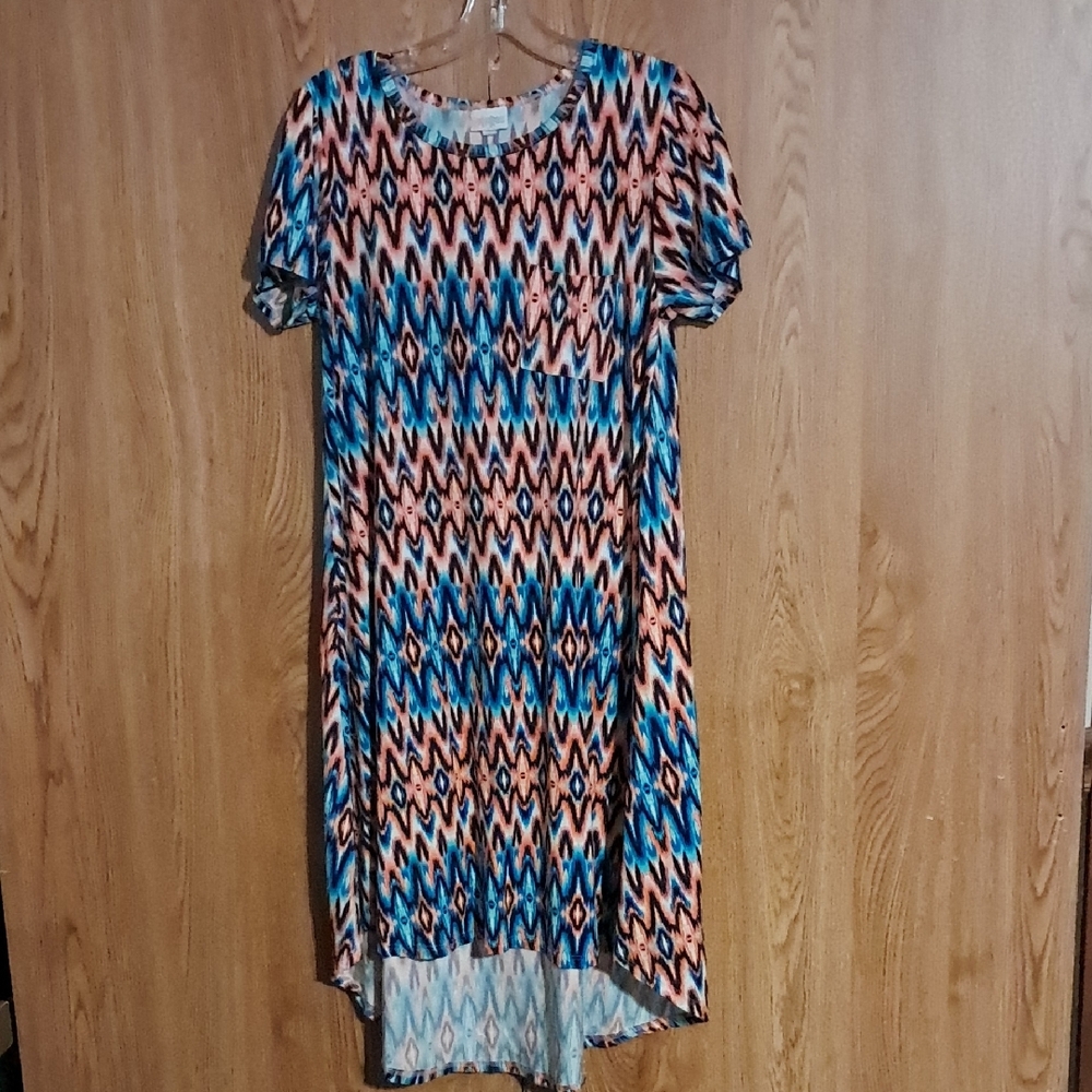 LuLaRoe Blue and Red Puff Sleeve Sundress